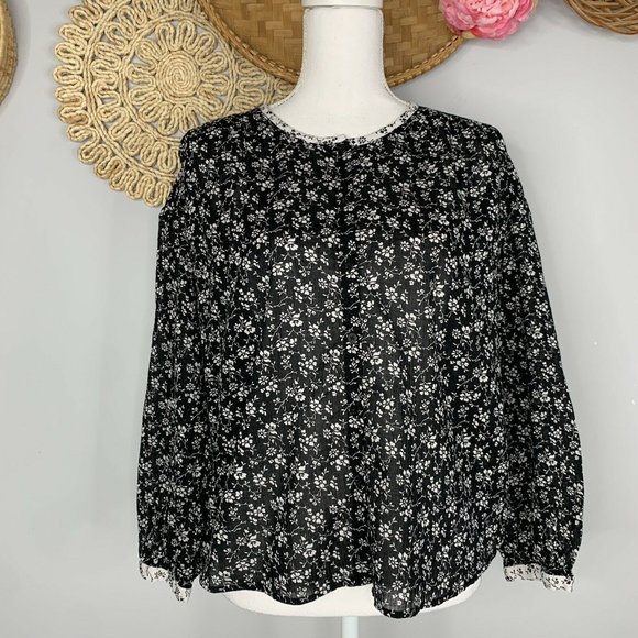 Madewell Tops - Madewell Meadow Floral Shirt Women's Medium Black White Button Front Cotton Work